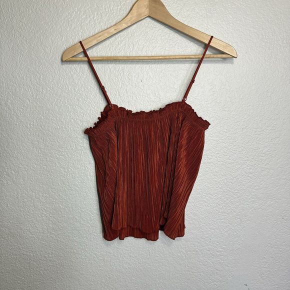 Madewell Top Women XSmall Burnt Orange Texture Thread Micropleat Tank Thin Strap - Picture 3 of 8
